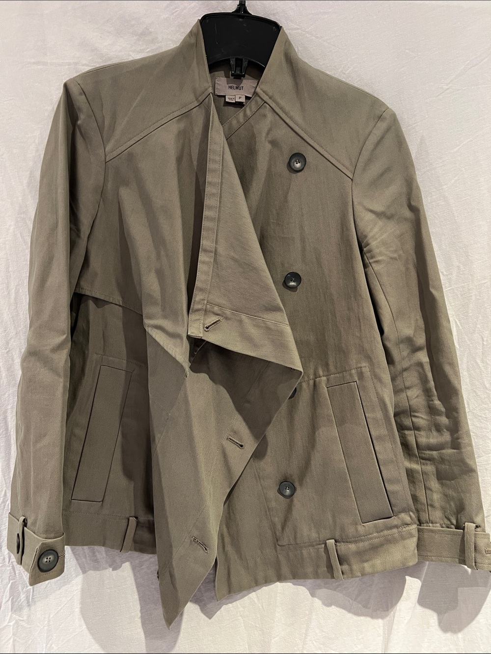Helmut Lang Olive Green Draped Trench Jacket